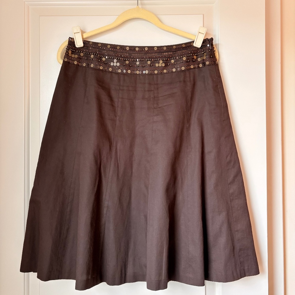 Ann Taylor Womens A-Line Skirts Sequin Waist Side Zip Lined Career Brown Size 8